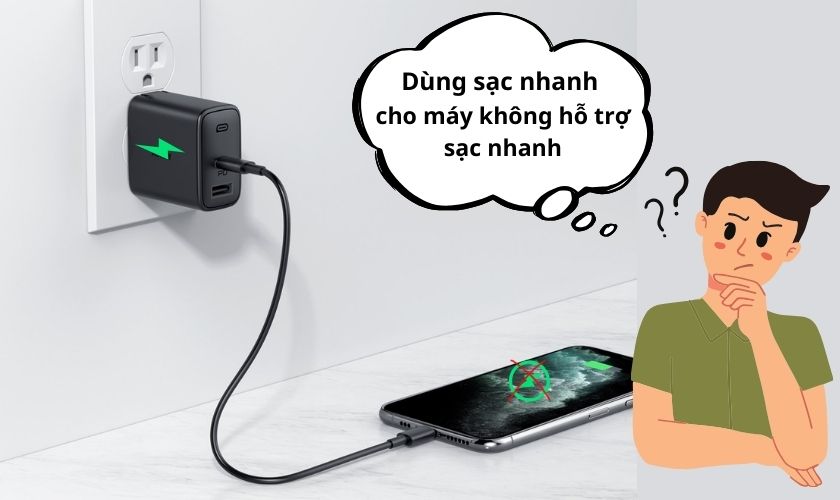 Dung sac cong suat lon hon may co anh huong gi khong